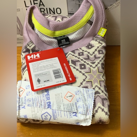 HH Helly Hansen LIFA Merino Wool Base Layer In Dusty Syrin Star Pixel NEW - Picture 8 of 10